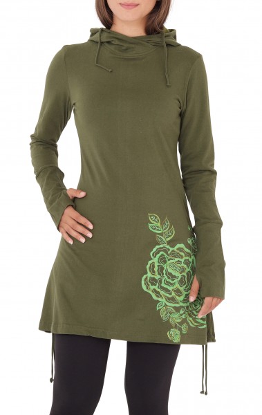 Kleid aus Jersey mit Blumen-Print und Kapuze dr132