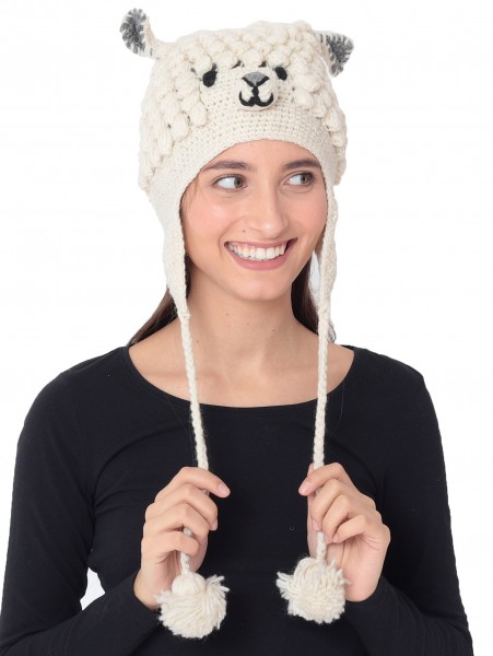 Damen Mütze Eisbär Strickmütze aus Wolle Wollmütze ht52