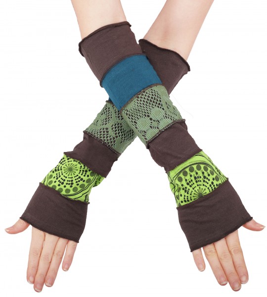 Patchwork Armstulpen, mehrfarbige Pulswärmer mit Spitze hw11