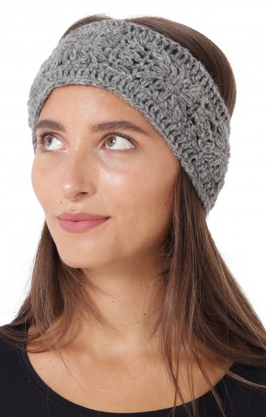 Damen Stirnband aus Wolle mit Blumen-Strickmuster sb39