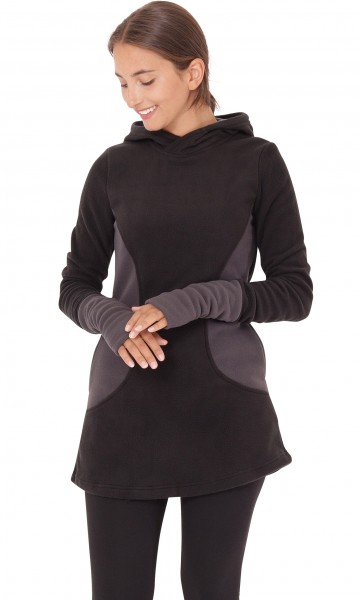 Zweifarbiges Kapuzenpullover-Kleid aus Fleece dr12