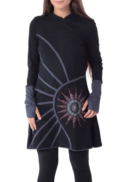 Alternatives Kapuzenkleid aus Baumwolle, Goa Kleid Nr. 77 Schwarz XL