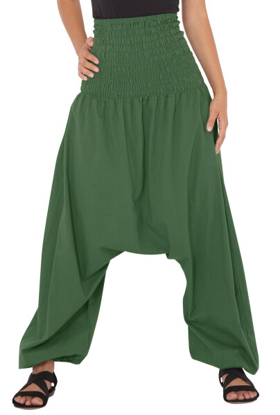 Haremshose für Herren, Aladinhose mit mitteltiefem Schritt unisex Grün Einheitsgröße