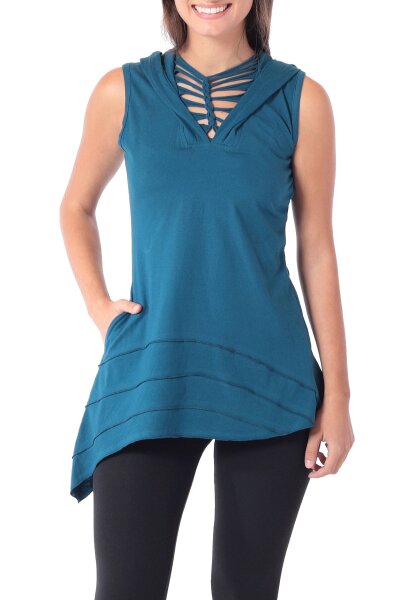 Longshirt mit Kapuze, Tunika / Oberteil mit Flechtung im Ausschnitt Nr. 5