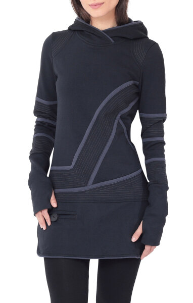 Kapuzenpullover-Kleid Hoodie Zweifarbig dr21 Schwarz M