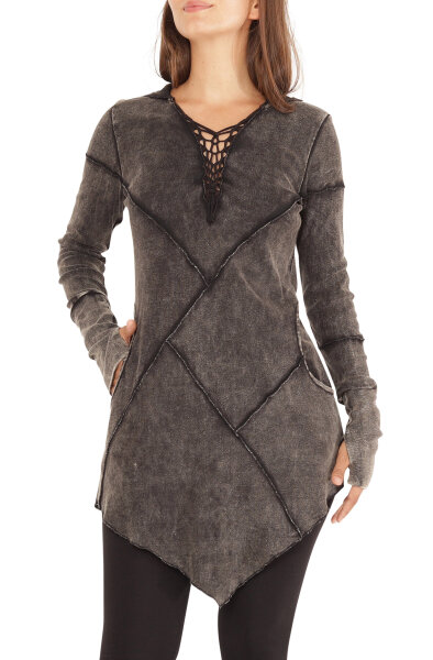 Kleid aus Jersey mit Zipfelkapuze und Flechtung dr3 Grau M
