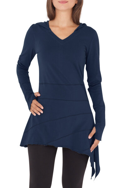 Longshirt Tunika aus leichter Baumwolle mit Zipfelkapuze, Elfentunika Nr. 60 M Blau 2