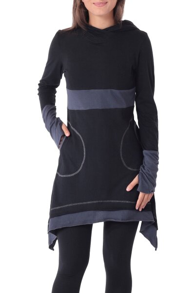 Kleid aus leichter Baumwolle mit Zipfelkapuze, Elfenkleid Oberteil Nr. 37 Schwarz M