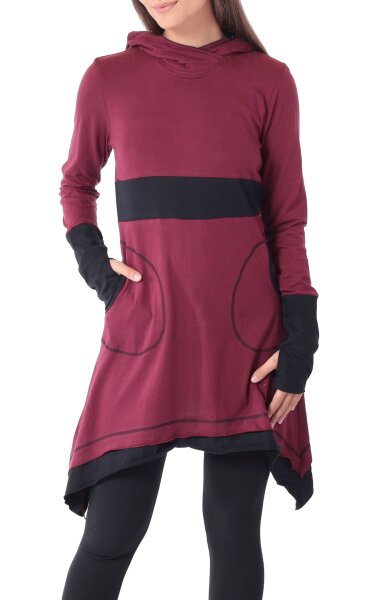 Kleid aus leichter Baumwolle mit Zipfelkapuze, Elfenkleid Oberteil Nr. 37 Rot S