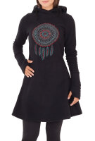 Fleece-Kleid mit Traumfänger und Kapuze dr31 Schwarz L