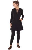 Shirtkleid Langarm mit geflochtenem V-Ausschnitt dr9 Schwarz XXL