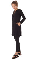 Shirtkleid Langarm mit geflochtenem V-Ausschnitt dr9 Schwarz XXL