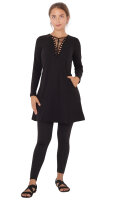 Shirtkleid Langarm mit geflochtenem V-Ausschnitt dr9 Schwarz XXL