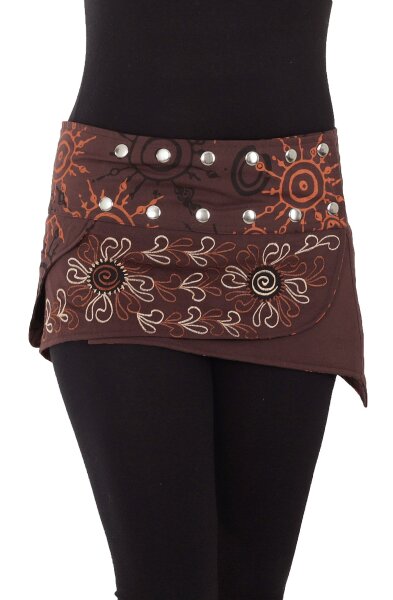 Bestickter Wickelrock Cacheur Minirock mit Zipfel Nr. 21 Braun