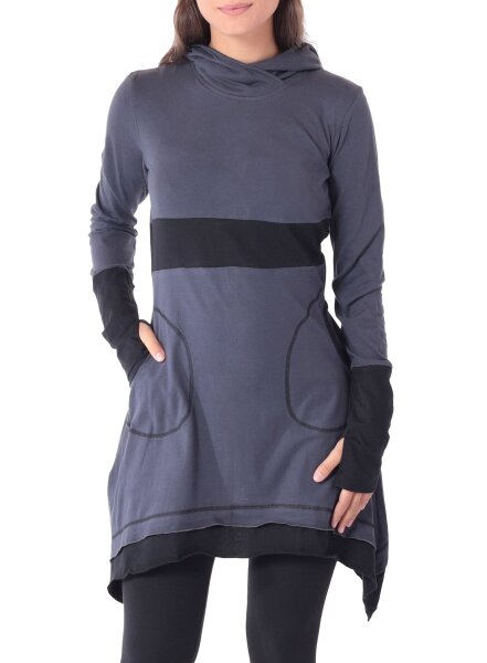 Kleid aus leichter Baumwolle mit Zipfelkapuze, Elfenkleid Oberteil Nr. 37 Grau L