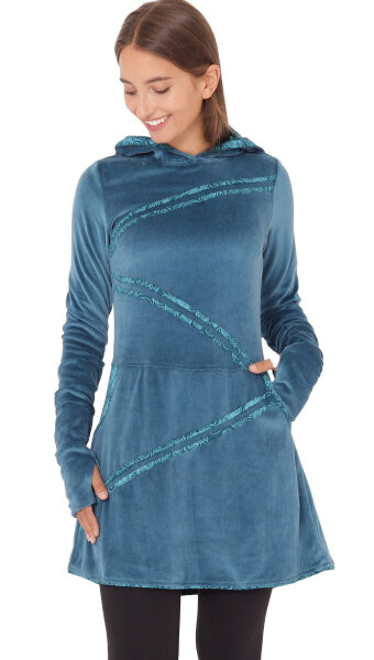 Samtkleid Winterkleid mit Applikationen und Taschen dr18 Blau M