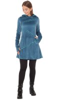 Samtkleid Winterkleid mit Applikationen und Taschen dr18 Blau M