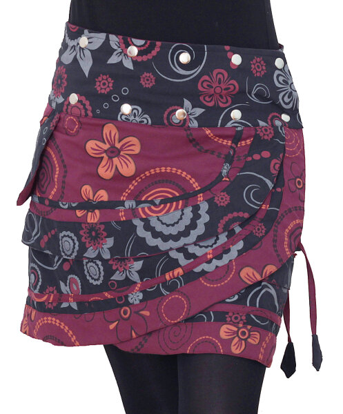 Damen Wickelrock mit Blumen und femininem Muster Nr. 182 Schwarz