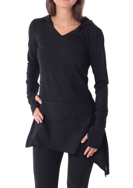 Longshirt Tunika aus leichter Baumwolle mit Zipfelkapuze, Elfentunika Nr. 60 Schwarz M