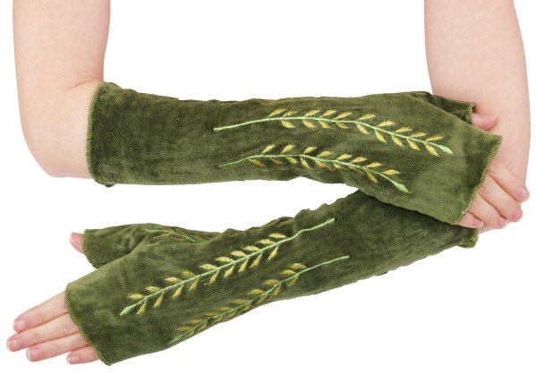 Bestickte Armstulpen aus Samt, Pulswärmer Handstulpen hw14 Grün