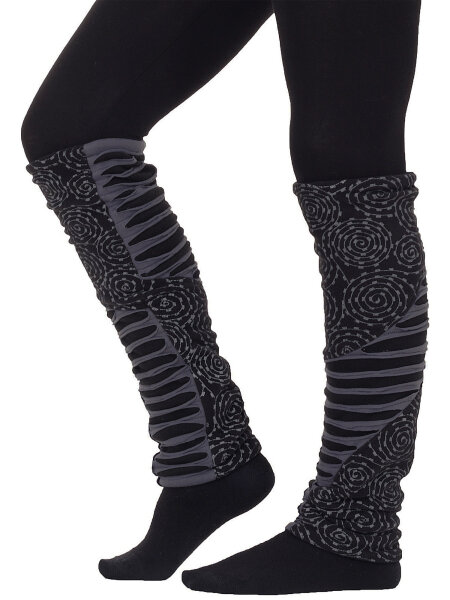 Auffällige Beinstulpen aus Jersey und Fleece mit Muster LW31 Schwarz