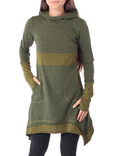 Kleid aus leichter Baumwolle mit Zipfelkapuze, Elfenkleid Oberteil Nr. 37 Grün M
