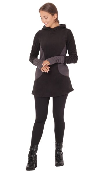 Zweifarbiges Kapuzenpullover-Kleid aus Fleece dr12