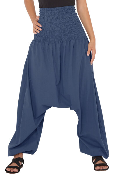 Haremshose für Herren, Aladinhose mit mitteltiefem Schritt unisex Blau Einheitsgröße