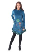 Elfenkleid mit Zipfelkapuze und Blumen Baumwollsamt Kleid Nr. 15 Blau L