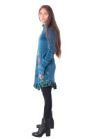 Elfenkleid mit Zipfelkapuze und Blumen Baumwollsamt Kleid Nr. 15 Blau L