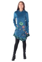 Elfenkleid mit Zipfelkapuze und Blumen Baumwollsamt Kleid Nr. 15 Blau L