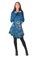 Elfenkleid mit Zipfelkapuze und Blumen Baumwollsamt Kleid Nr. 15 Blau L