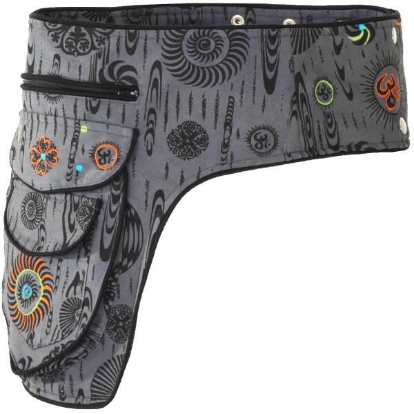 Goa Gürteltasche bedruckt und bestickt, Om Hüfttasche Nr. 20 Grau