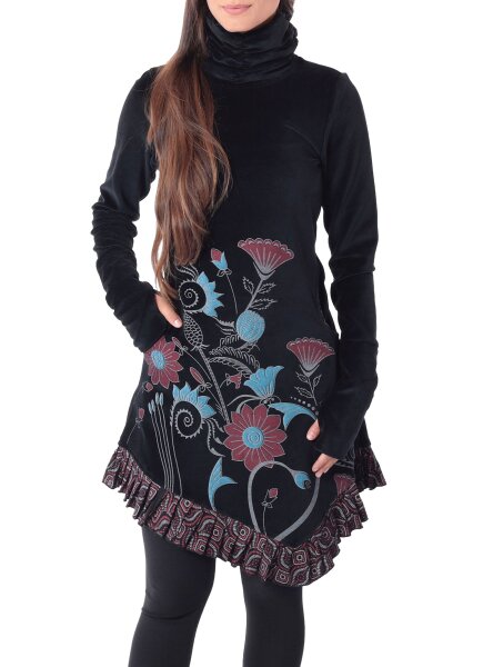 Kleid aus Baumwollsamt mit Kragen Nr. 20 Schwarz L