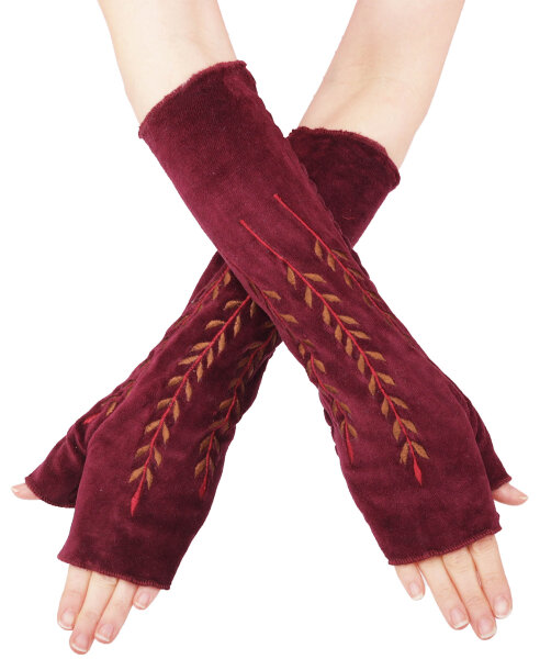 Bestickte Armstulpen aus Samt, Pulswärmer Handstulpen hw14 Rot