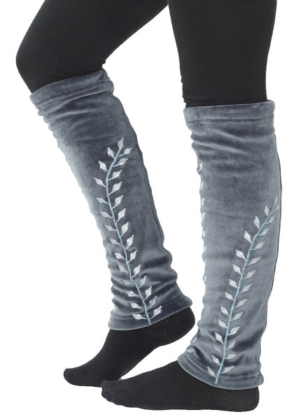 Beinstulpen aus Samt, Stulpen mit Blätter-Ranken LW14 Grau